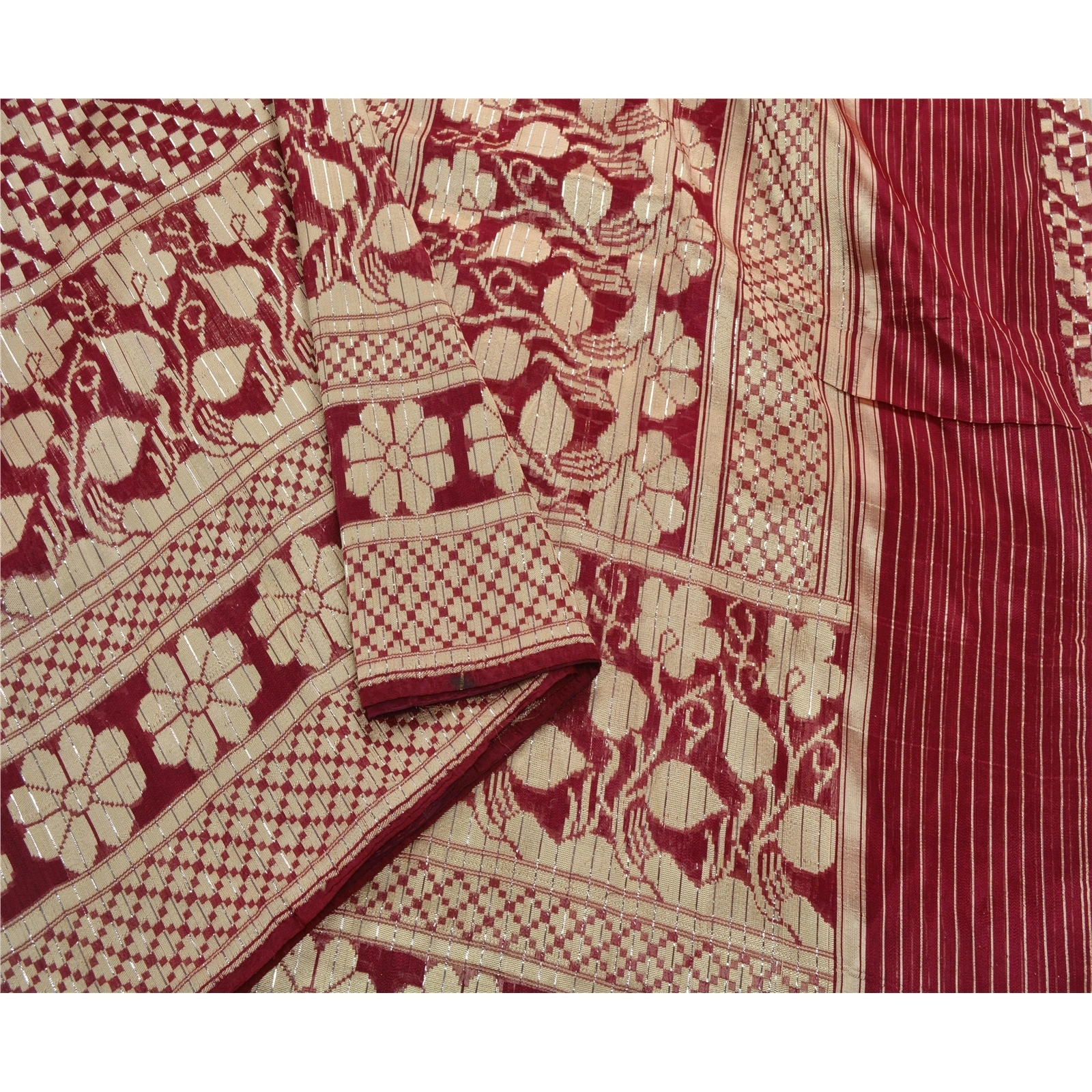 Sanskriti Vintage Dark Red Sarees Art Silk Woven Craft Fabric 5 Yd Premium Sari, PS-53389-Dark Red-Woven Work-Art Silk-1