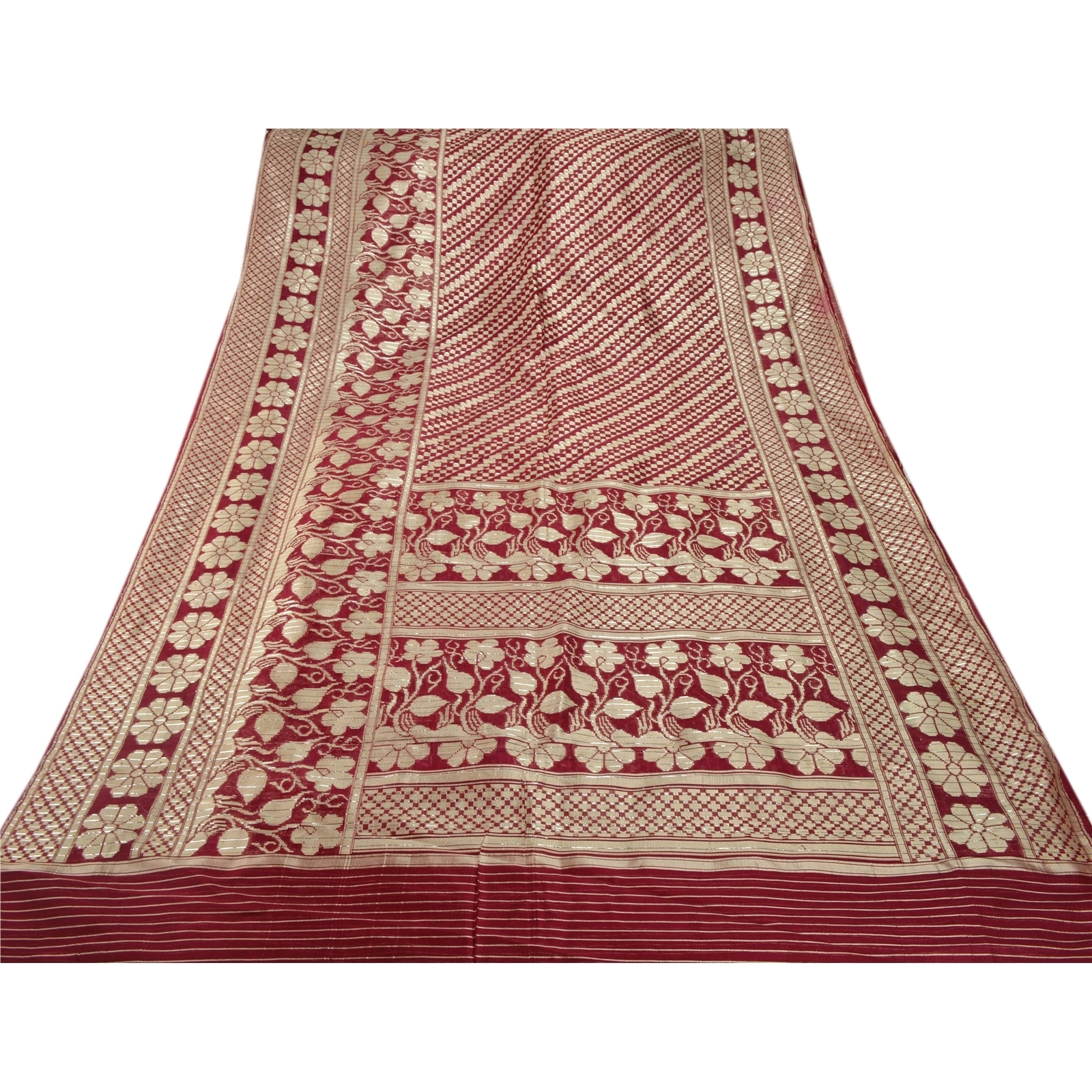 Sanskriti Vintage Dark Red Sarees Art Silk Woven Craft Fabric 5 Yd Premium Sari, PS-53389-Dark Red-Woven Work-Art Silk-7