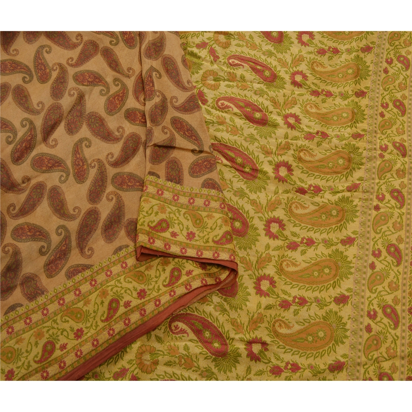 Sanskriti Vintage Brown Sarees Pure Silk Woven Craft Indian Sari Premium Fabric, PS-53408-Brown-Woven Work-100% Pure Silk-1