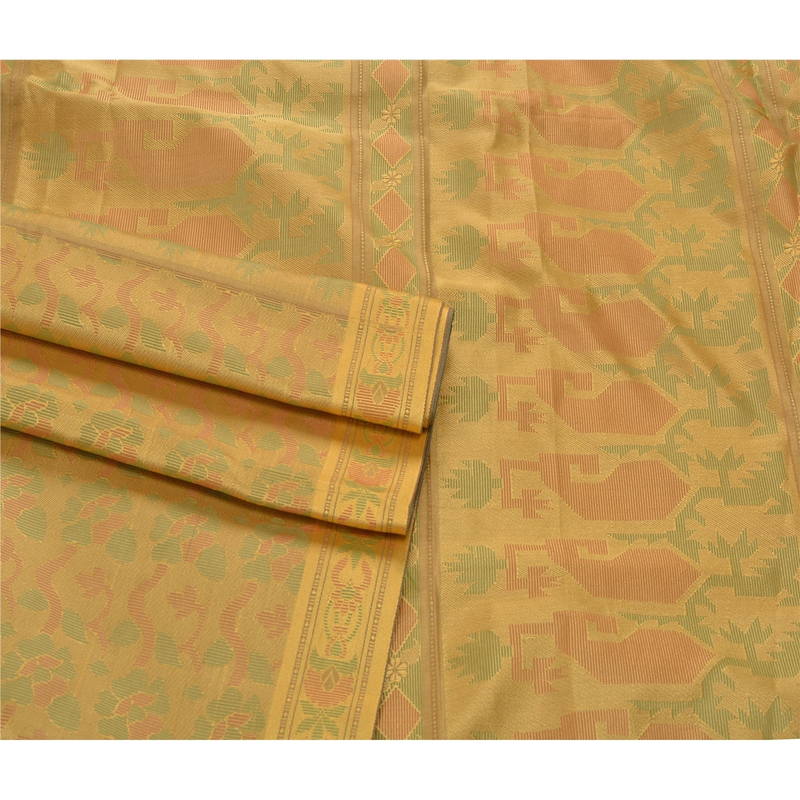 Sanskriti Vintage Cream Sarees Art Silk Woven Craft Fabric Premium 5 Yard Sari, PS-53545-Cream-Woven Work-Art Silk-2