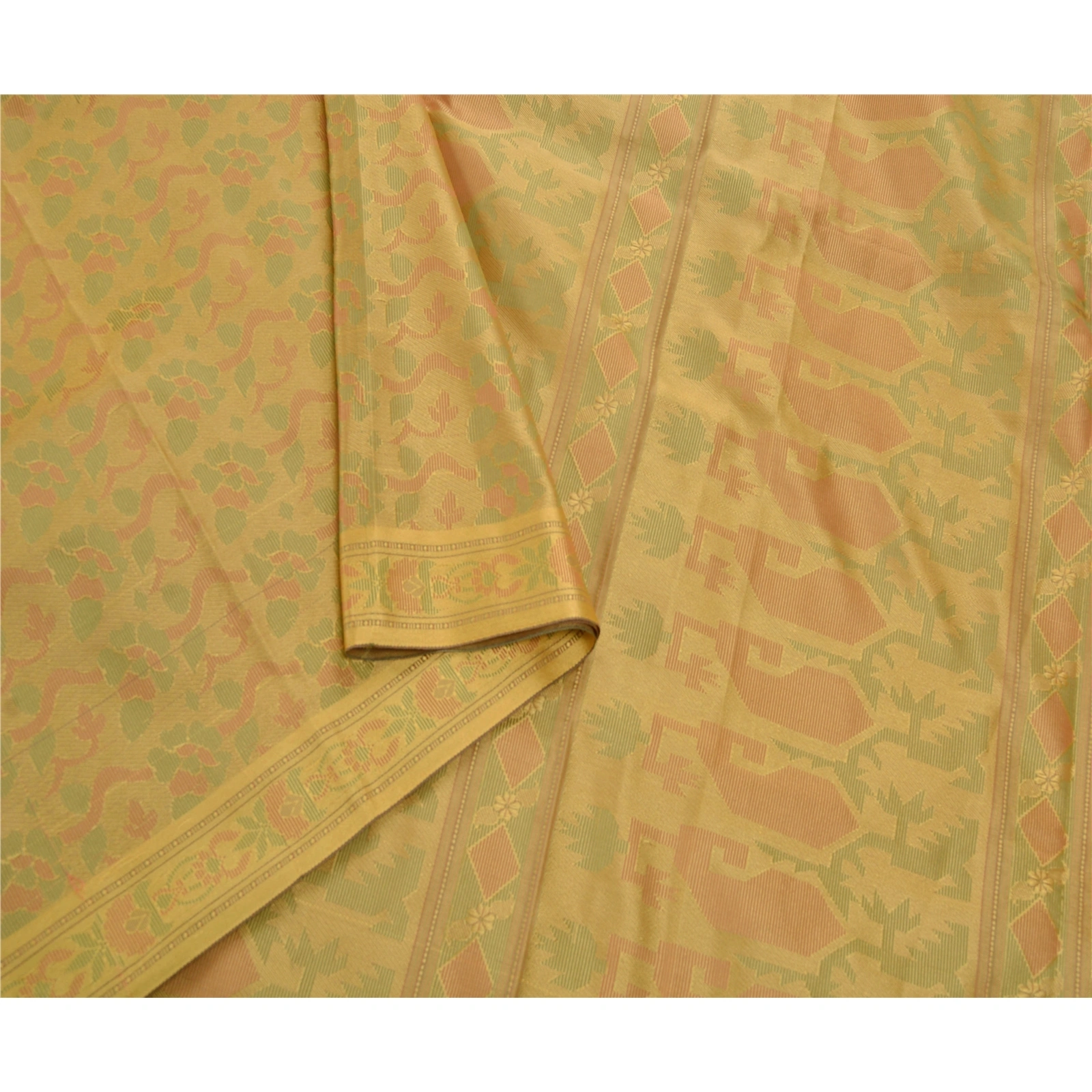 Sanskriti Vintage Cream Sarees Art Silk Woven Craft Fabric Premium 5 Yard Sari, PS-53545-Cream-Woven Work-Art Silk-3