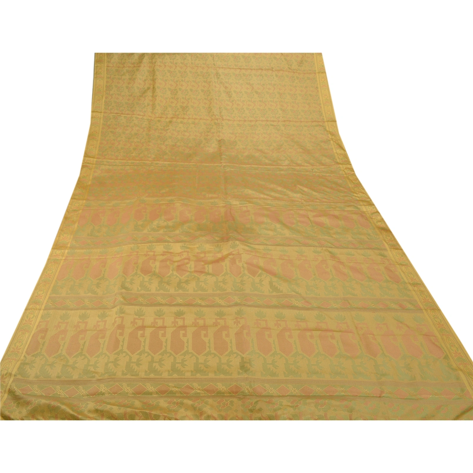 Sanskriti Vintage Cream Sarees Art Silk Woven Craft Fabric Premium 5 Yard Sari, PS-53545-Cream-Woven Work-Art Silk-7