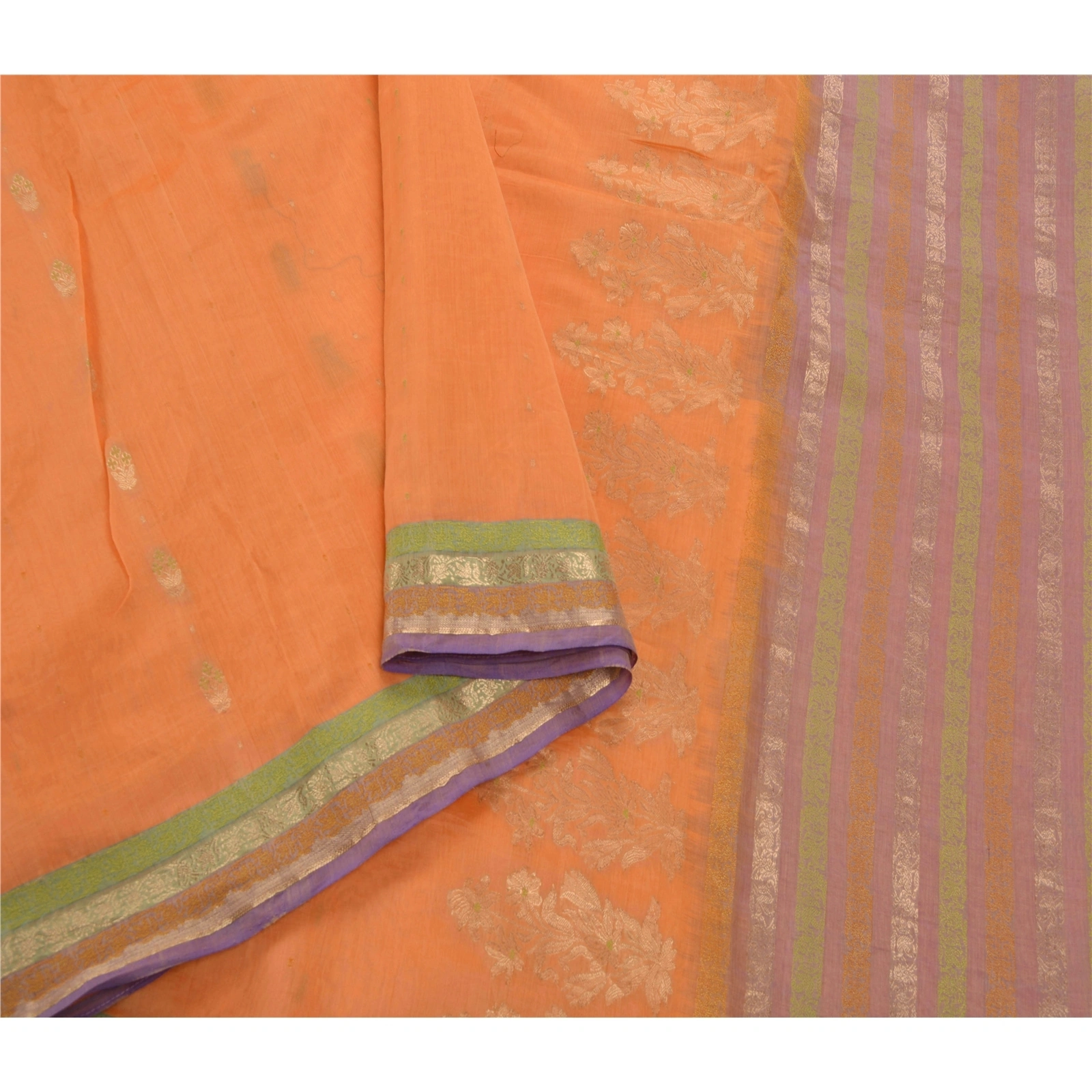 Sanskriti Vintage Peach Sarees Blend Silk Woven Craft Fabric Premium 5 Yard Sari, PS-53551-Peach-Woven Work-Blend Silk-3