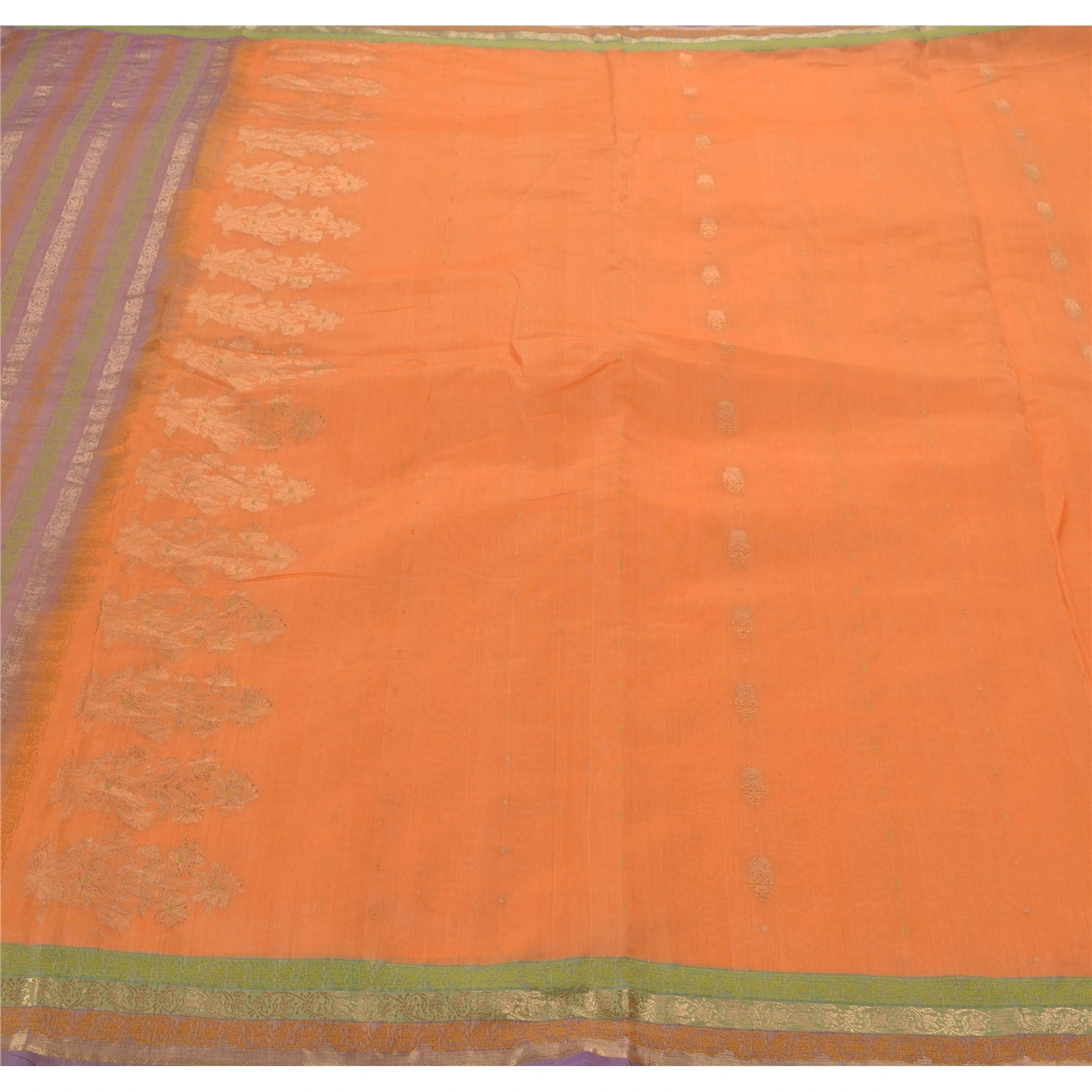 Sanskriti Vintage Peach Sarees Blend Silk Woven Craft Fabric Premium 5 Yard Sari, PS-53551-Peach-Woven Work-Blend Silk-5