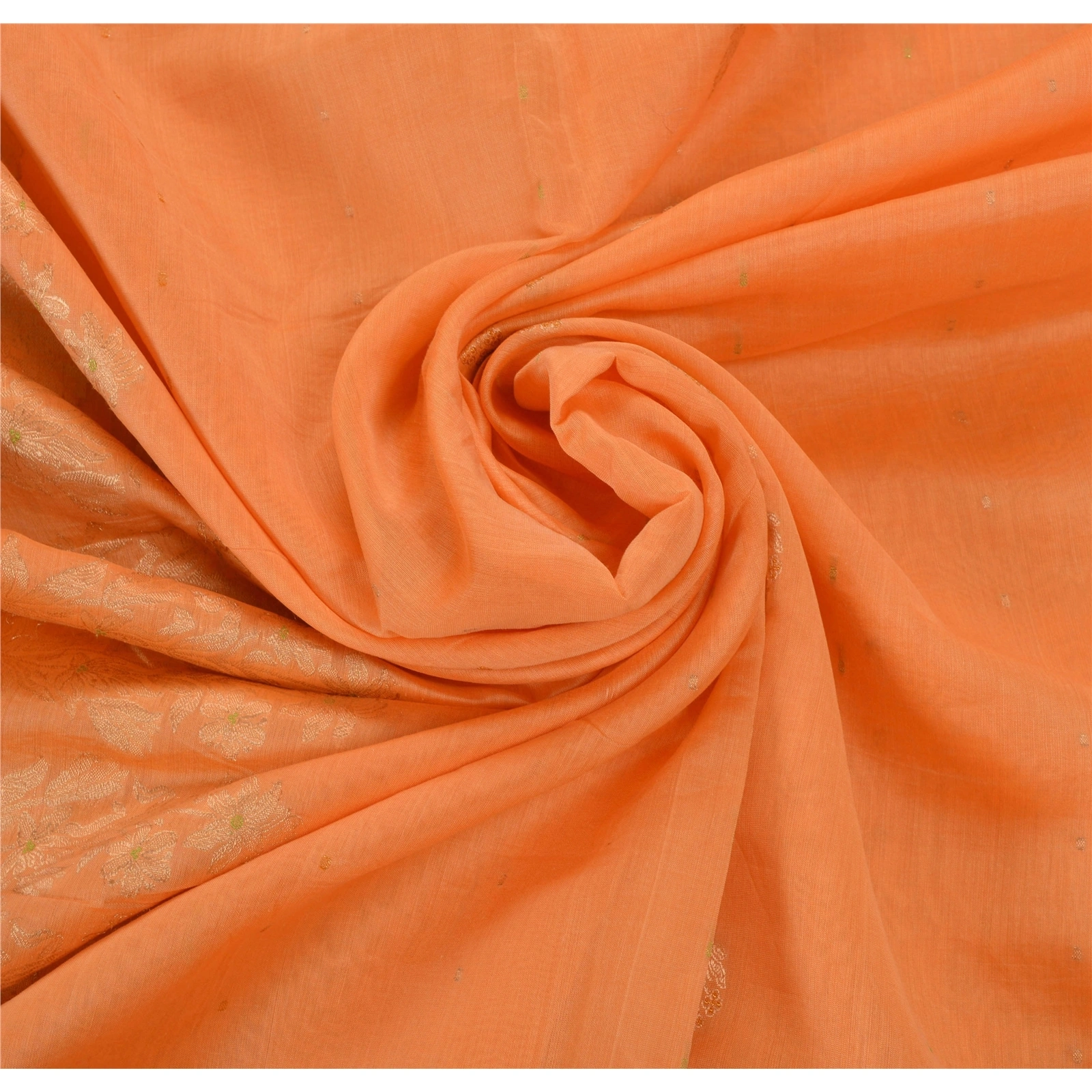 Sanskriti Vintage Peach Sarees Blend Silk Woven Craft Fabric Premium 5 Yard Sari, PS-53551-Peach-Woven Work-Blend Silk-6