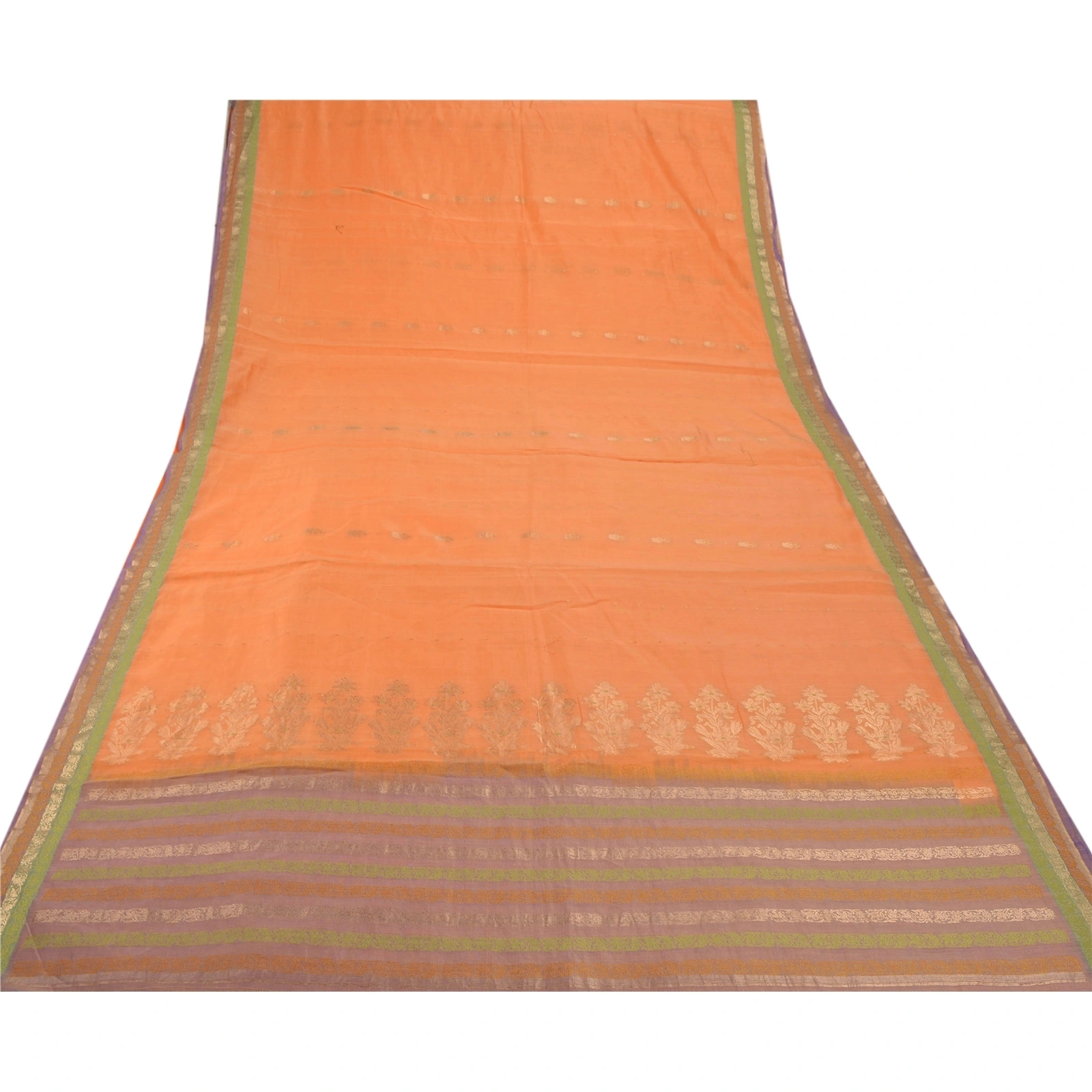 Sanskriti Vintage Peach Sarees Blend Silk Woven Craft Fabric Premium 5 Yard Sari, PS-53551-Peach-Woven Work-Blend Silk-7