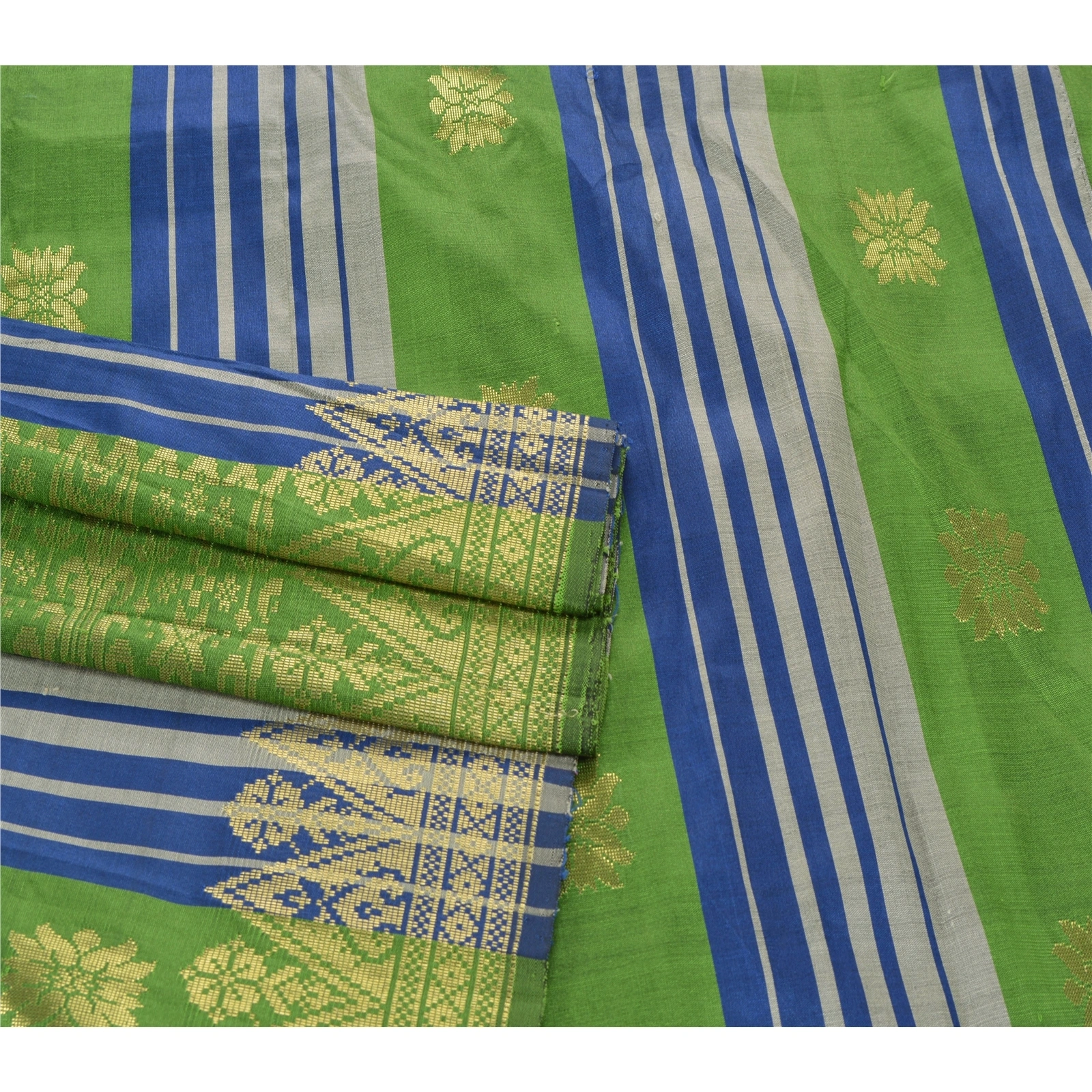 Sanskriti Vintage Green Sarees Art Silk Brocade Woven Craft Fabric Premium Sari, PS-53579-Green-Woven Work-Art Silk-2