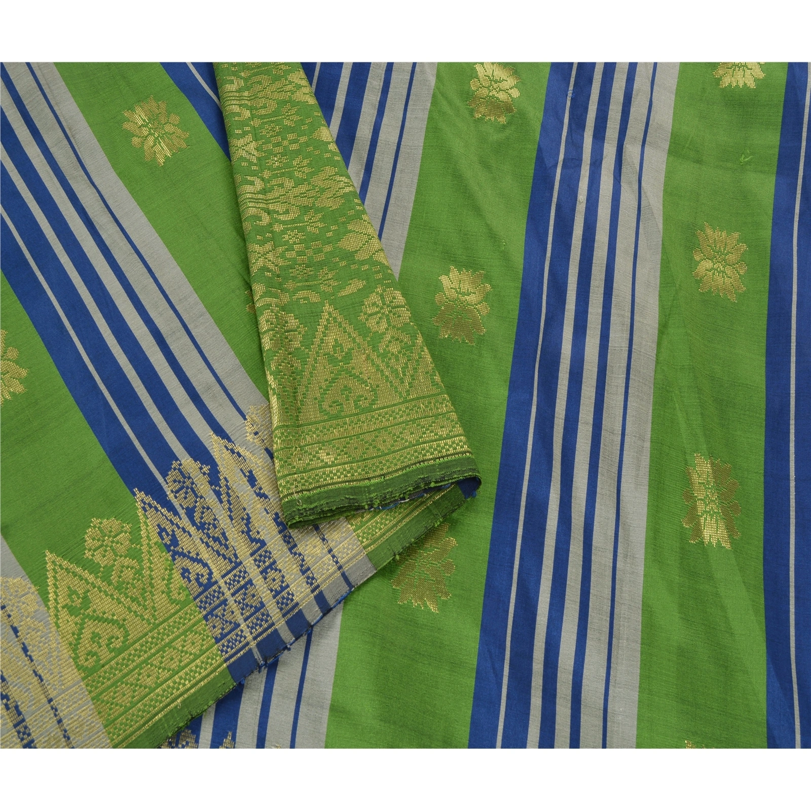 Sanskriti Vintage Green Sarees Art Silk Brocade Woven Craft Fabric Premium Sari, PS-53579-Green-Woven Work-Art Silk-3