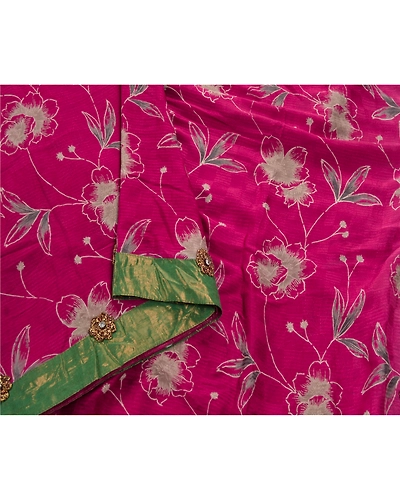 Sanskriti Vintage Sarees Pure Georgette Silk Hand Beaded Bollywood Sari Fabric, PS-53598-Pink-Lace Work-100% Pure Georgette Silk-3