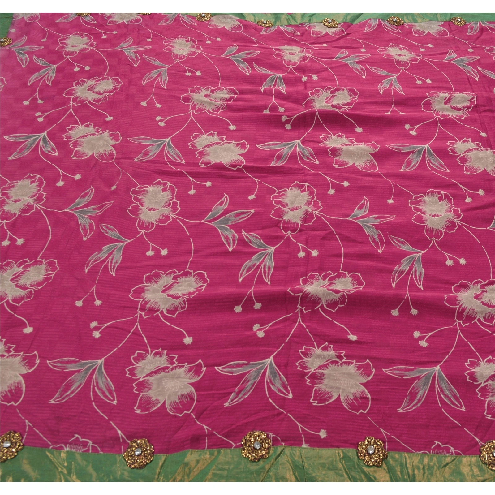 Sanskriti Vintage Sarees Pure Georgette Silk Hand Beaded Bollywood Sari Fabric, PS-53598-Pink-Lace Work-100% Pure Georgette Silk-5