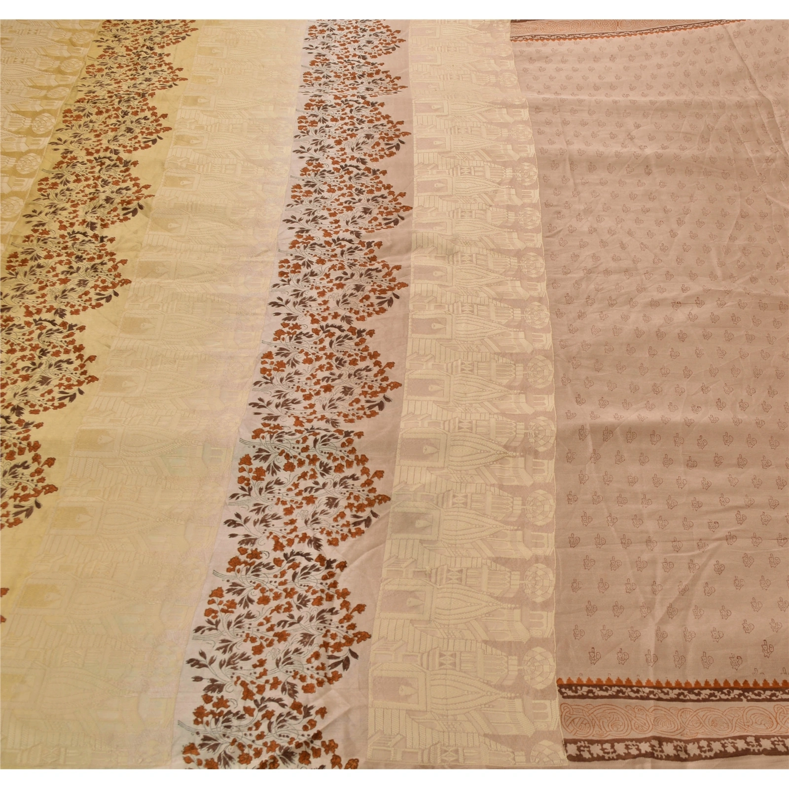 Sanskriti Vintage Fawn Sarees 100% Pure Silk Woven Craft Fabric 5 Yard Sari, PS-53612-Fawn-Woven Work-100% Pure Silk-5