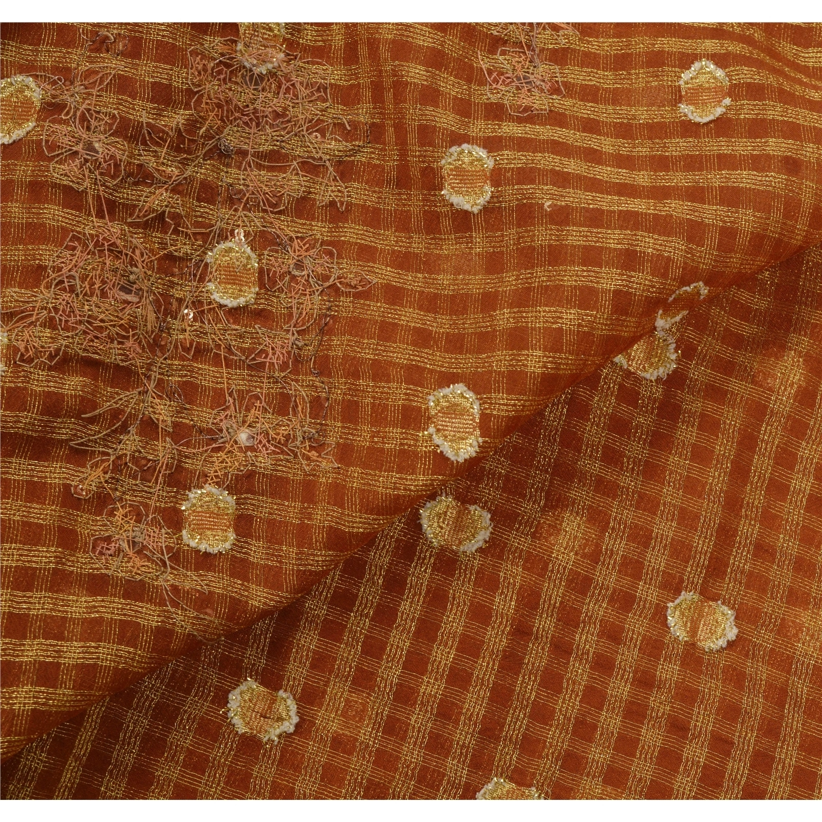 Sanskriti Vintage Sarees Art Silk Hand Beaded Woven Craft Fabric Ethnic Sari, PS-53618-Orange-Dabka Work-Art Silk-1