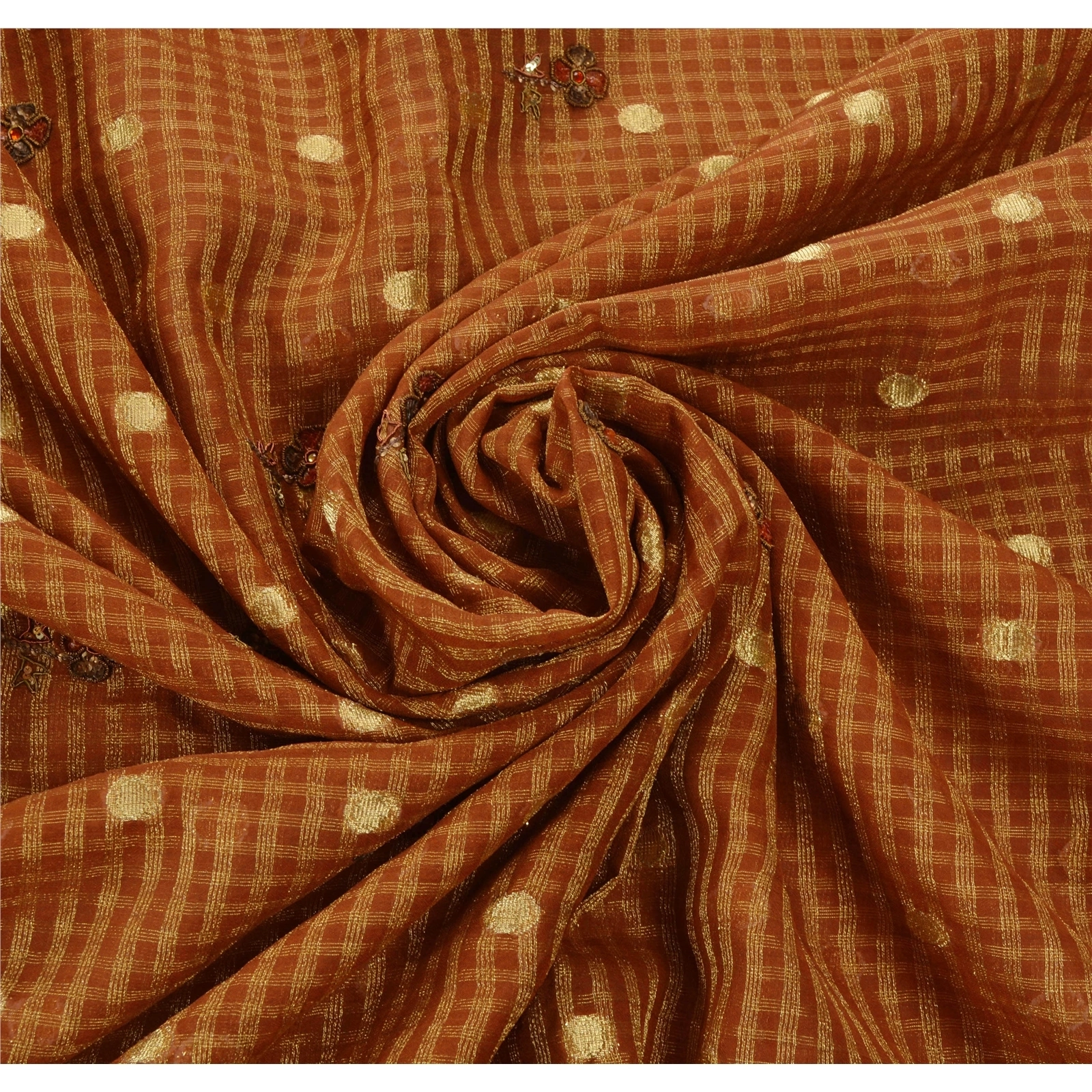 Sanskriti Vintage Sarees Art Silk Hand Beaded Woven Craft Fabric Ethnic Sari, PS-53618-Orange-Dabka Work-Art Silk-6