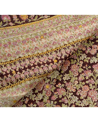 Sanskriti Vintage Brown Sarees Pure Silk Embroidered Craft Fabric 5 Yard Sari, PS-53635-Brown-Thread Work-100% Pure Silk-1