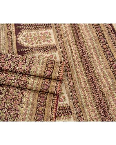 Sanskriti Vintage Brown Sarees Pure Silk Embroidered Craft Fabric 5 Yard Sari, PS-53635-Brown-Thread Work-100% Pure Silk-2
