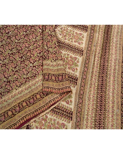 Sanskriti Vintage Brown Sarees Pure Silk Embroidered Craft Fabric 5 Yard Sari, PS-53635-Brown-Thread Work-100% Pure Silk-3
