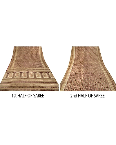 Sanskriti Vintage Brown Sarees Pure Silk Embroidered Craft Fabric 5 Yard Sari, PS-53635-Brown-Thread Work-100% Pure Silk-4