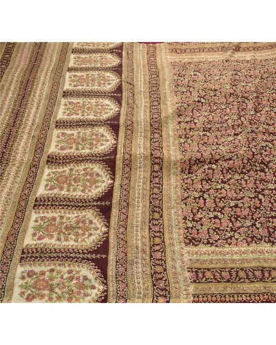 Sanskriti Vintage Brown Sarees Pure Silk Embroidered Craft Fabric 5 Yard Sari, PS-53635-Brown-Thread Work-100% Pure Silk-5