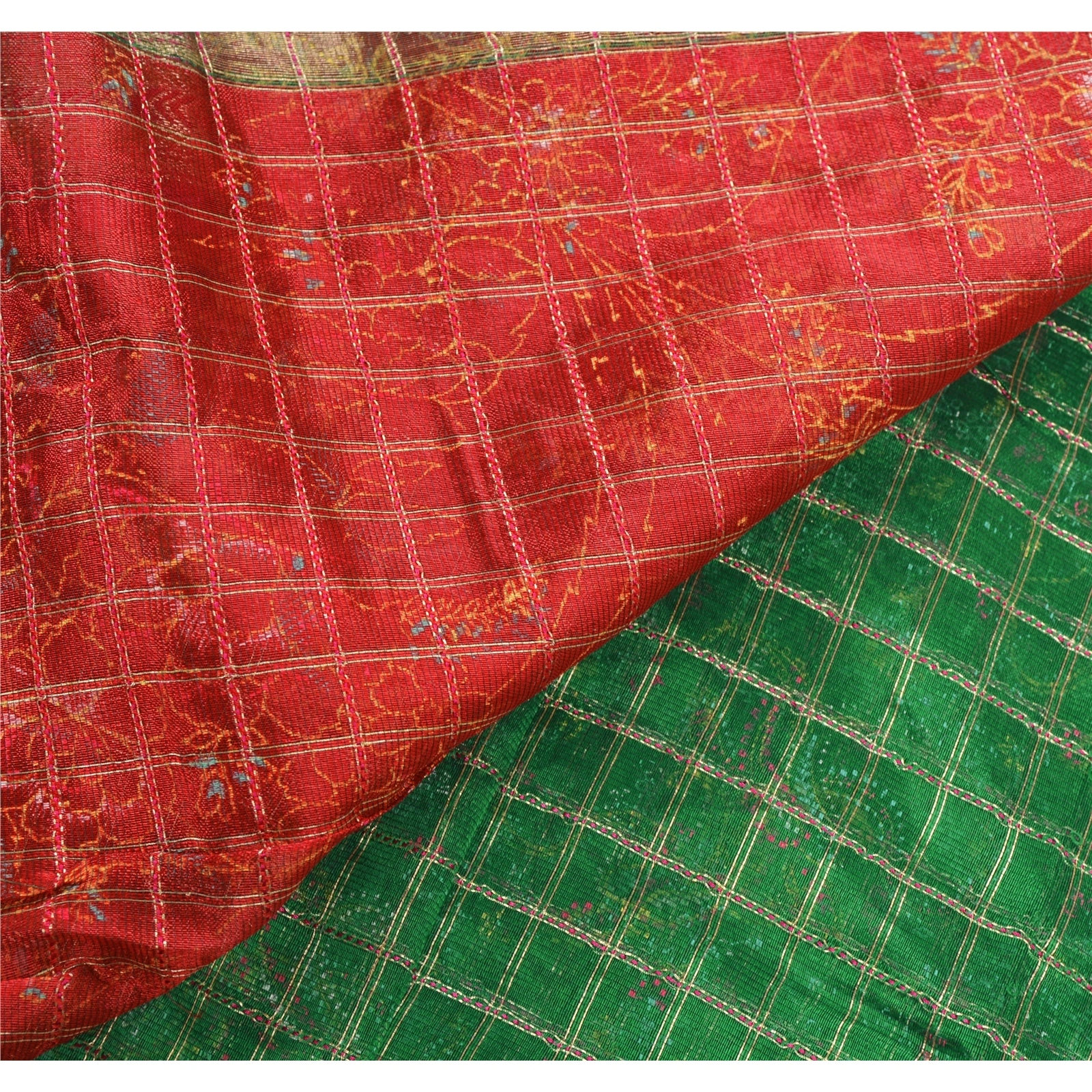 Sanskriti Vintage Green Sarees Pure Silk Woven Painted Craft Fabric Premium Sari, PS-53642-Green-Zari Work-100% Pure Silk-1