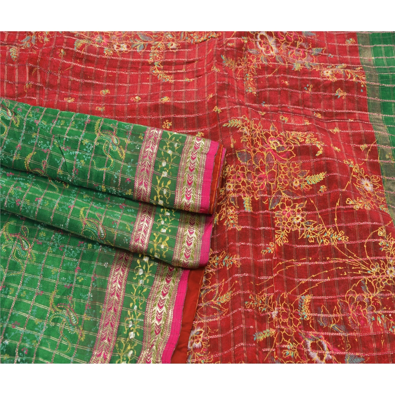 Sanskriti Vintage Green Sarees Pure Silk Woven Painted Craft Fabric Premium Sari, PS-53642-Green-Zari Work-100% Pure Silk-2