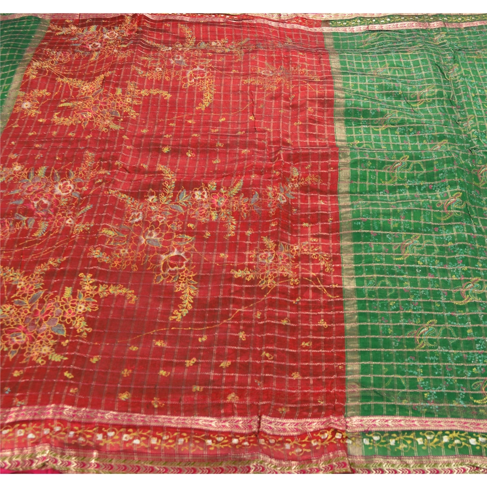 Sanskriti Vintage Green Sarees Pure Silk Woven Painted Craft Fabric Premium Sari, PS-53642-Green-Zari Work-100% Pure Silk-5