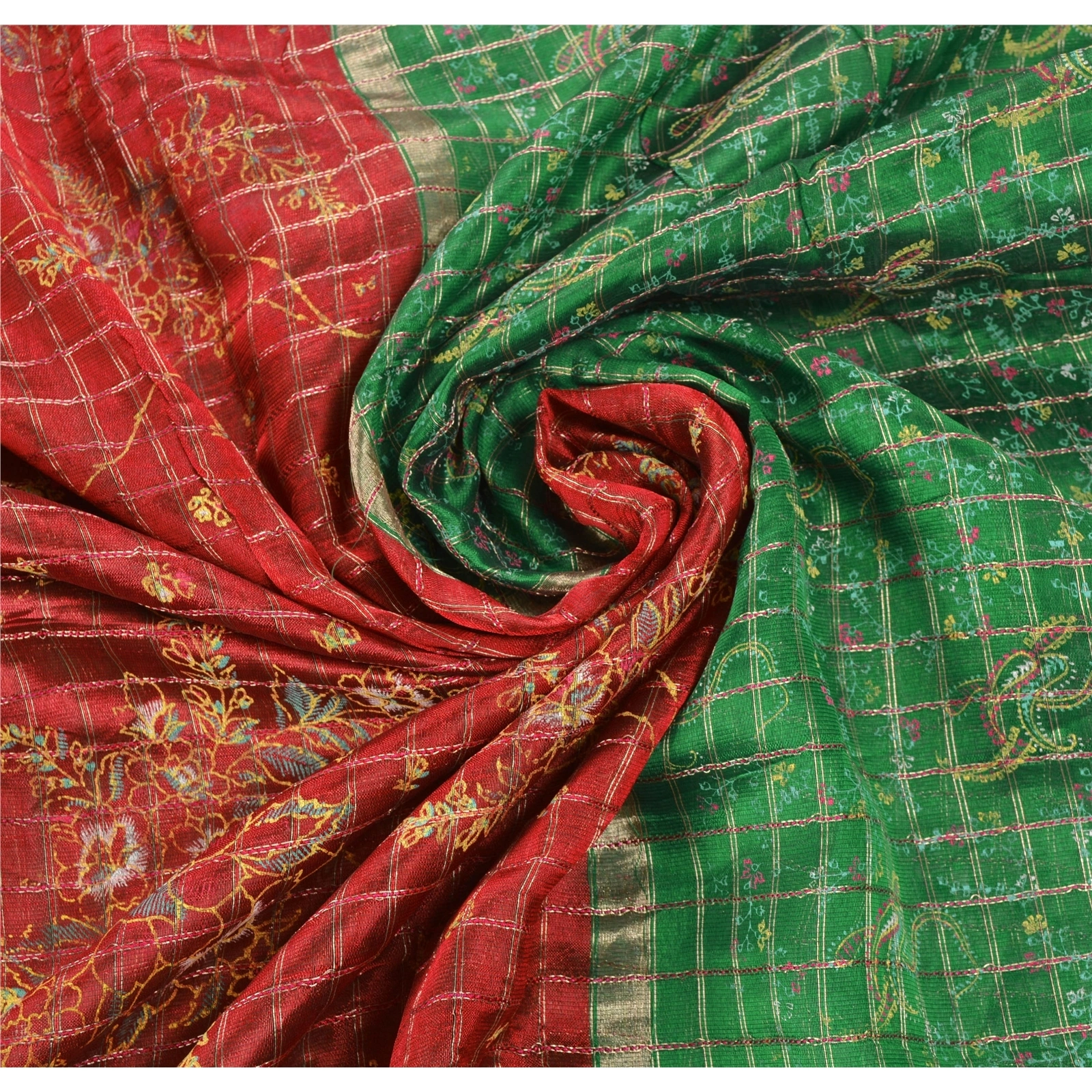 Sanskriti Vintage Green Sarees Pure Silk Woven Painted Craft Fabric Premium Sari, PS-53642-Green-Zari Work-100% Pure Silk-6