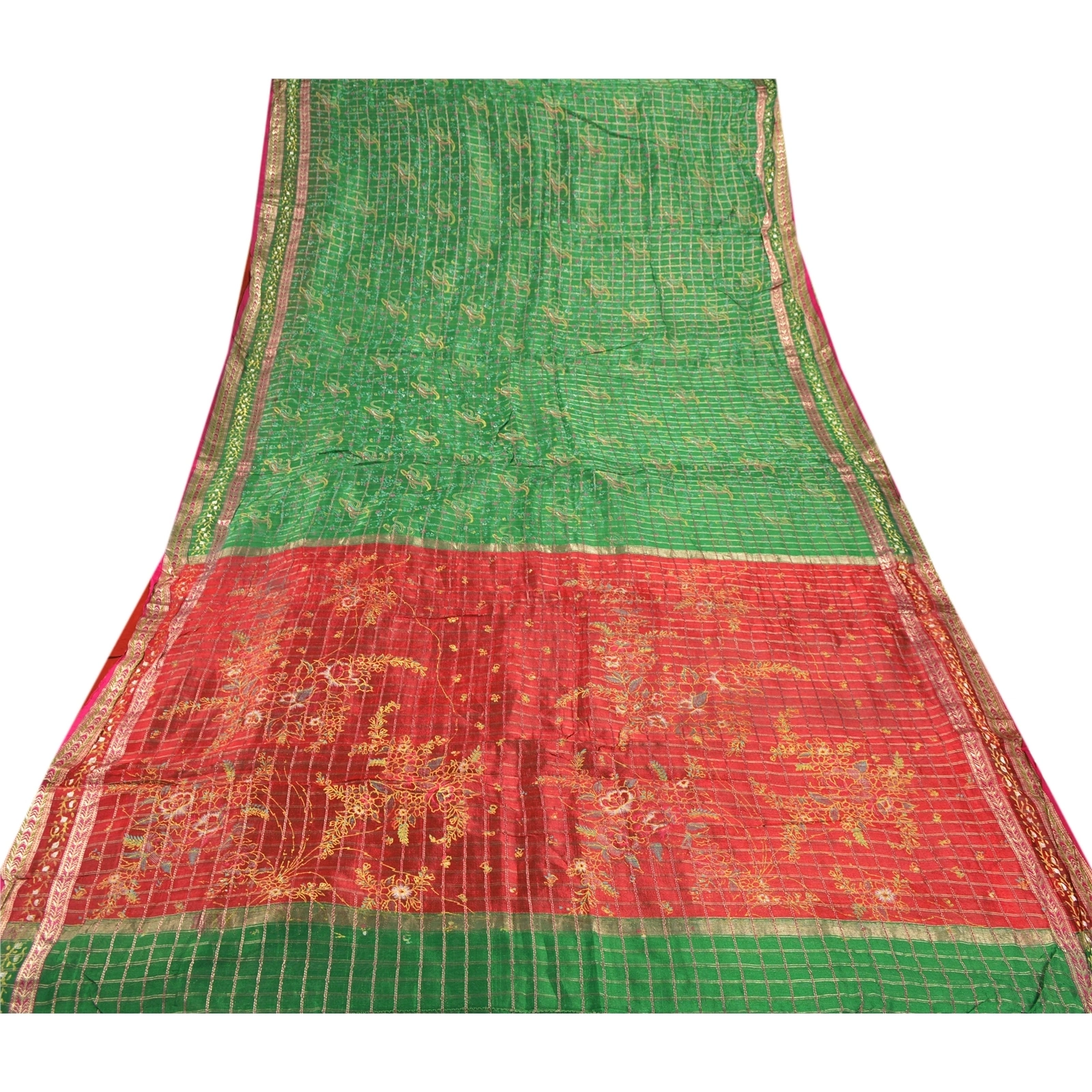 Sanskriti Vintage Green Sarees Pure Silk Woven Painted Craft Fabric Premium Sari, PS-53642-Green-Zari Work-100% Pure Silk-7