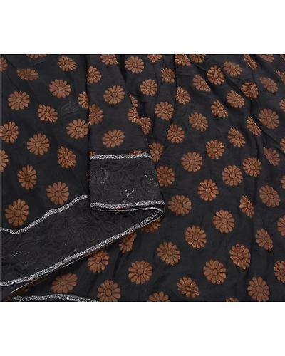 Sanskriti Vintage Sarees Pure Georgette Silk Hand Beaded Sari Fabric Blouse Pc, PS-53697-Black-Beaded Work-100% Pure Georgette Silk-3