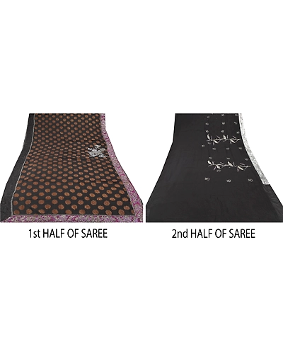 Sanskriti Vintage Sarees Pure Georgette Silk Hand Beaded Sari Fabric Blouse Pc, PS-53697-Black-Beaded Work-100% Pure Georgette Silk-4