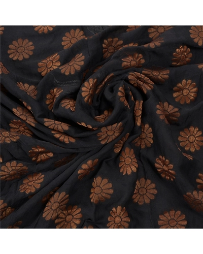 Sanskriti Vintage Sarees Pure Georgette Silk Hand Beaded Sari Fabric Blouse Pc, PS-53697-Black-Beaded Work-100% Pure Georgette Silk-6