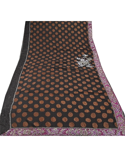 Sanskriti Vintage Sarees Pure Georgette Silk Hand Beaded Sari Fabric Blouse Pc, PS-53697-Black-Beaded Work-100% Pure Georgette Silk-8