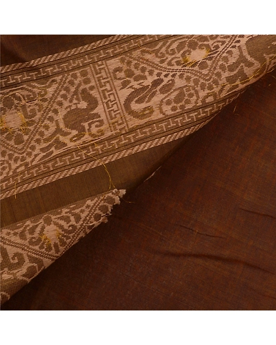 Sanskriti Vintage Green Sarees Blend Cotton Woven Craft Fabric Premium 5 Yd Sari, PS-53702-Green-Woven Work-Blend Cotton-1