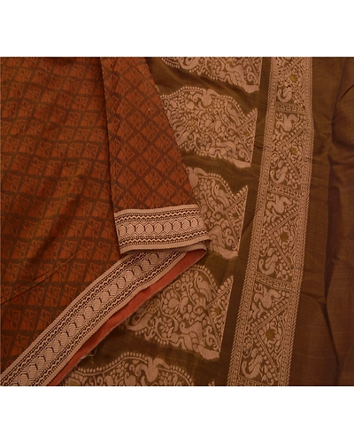 Sanskriti Vintage Green Sarees Blend Cotton Woven Craft Fabric Premium 5 Yd Sari, PS-53702-Green-Woven Work-Blend Cotton-3