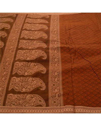 Sanskriti Vintage Green Sarees Blend Cotton Woven Craft Fabric Premium 5 Yd Sari, PS-53702-Green-Woven Work-Blend Cotton-5
