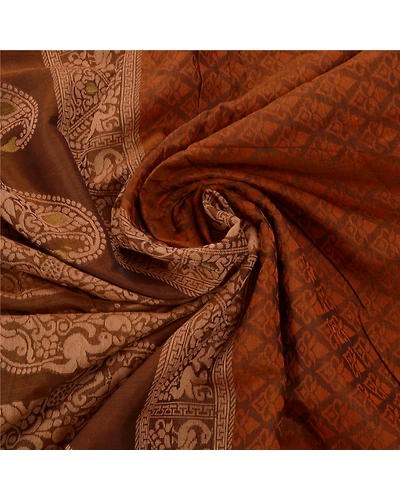 Sanskriti Vintage Green Sarees Blend Cotton Woven Craft Fabric Premium 5 Yd Sari, PS-53702-Green-Woven Work-Blend Cotton-6