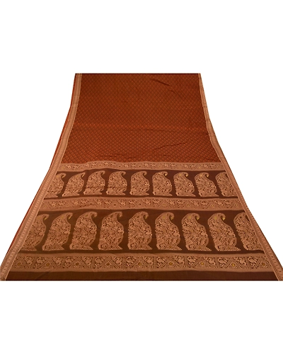 Sanskriti Vintage Green Sarees Blend Cotton Woven Craft Fabric Premium 5 Yd Sari, PS-53702-Green-Woven Work-Blend Cotton-7
