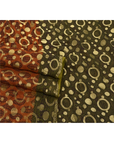 Sanskriti Vintage Green Sarees Blend Georgette Woven Craft Fabric Premium Sari, PS-53719-Green-Woven Work-Blend Georgette-2