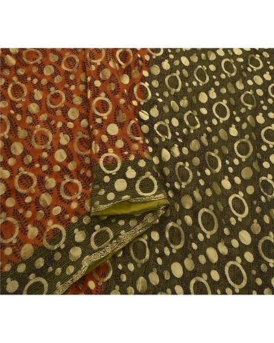 Sanskriti Vintage Green Sarees Blend Georgette Woven Craft Fabric Premium Sari, PS-53719-Green-Woven Work-Blend Georgette-3