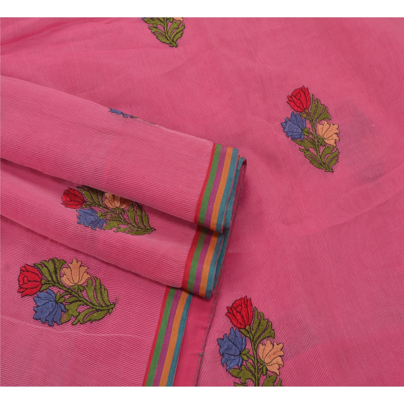 Sanskriti Vintage Pink Indian Sari Art Silk Embroidered Sarees Craft Fabric, PS-53722-Pink-Thread Work-Art Silk-2