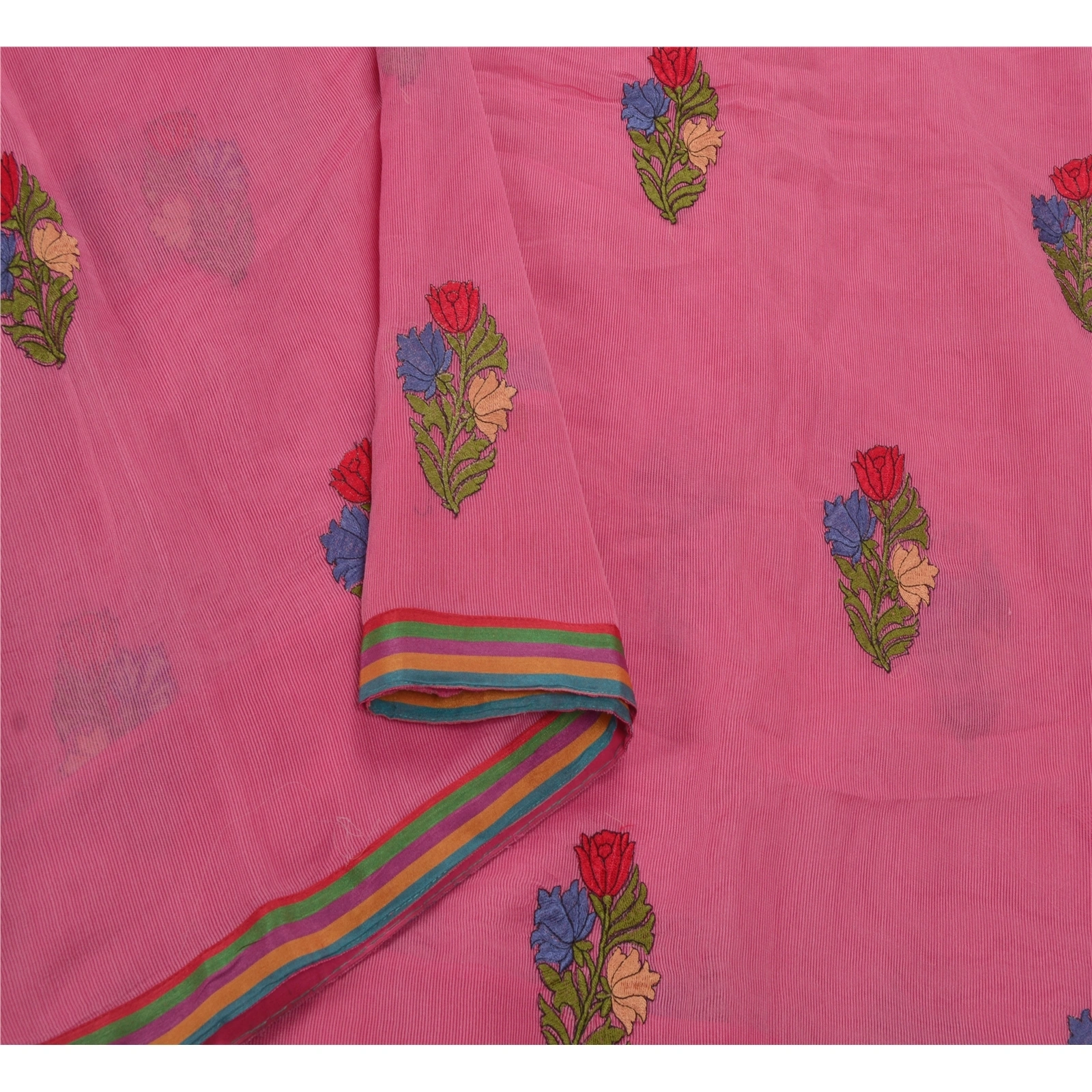 Sanskriti Vintage Pink Indian Sari Art Silk Embroidered Sarees Craft Fabric, PS-53722-Pink-Thread Work-Art Silk-3