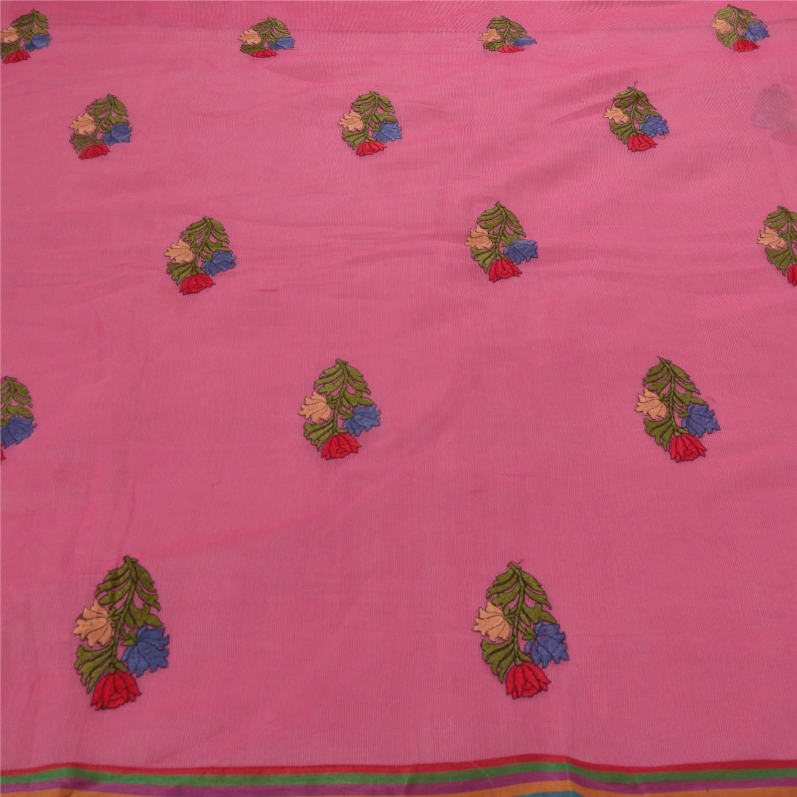 Sanskriti Vintage Pink Indian Sari Art Silk Embroidered Sarees Craft Fabric, PS-53722-Pink-Thread Work-Art Silk-5