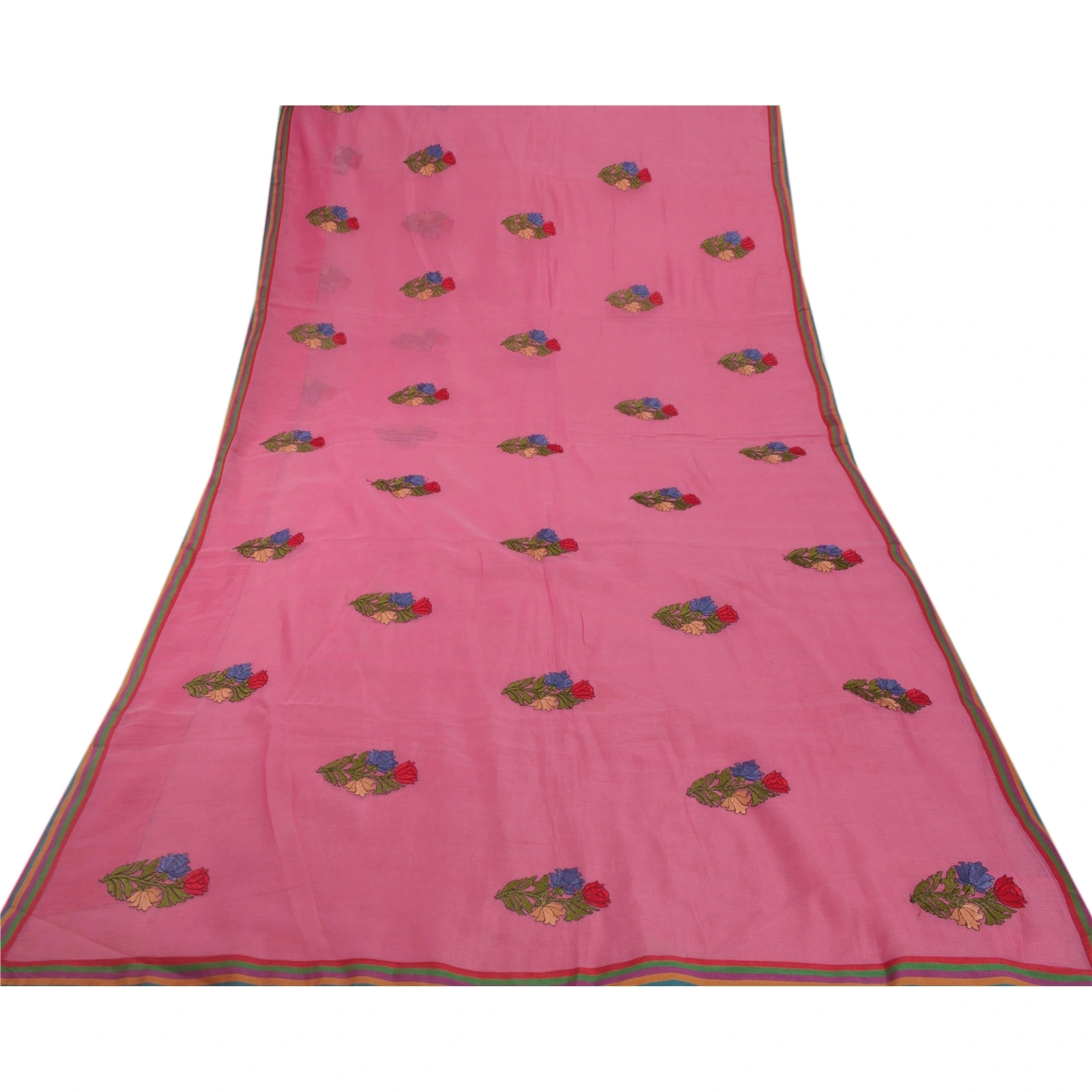 Sanskriti Vintage Pink Indian Sari Art Silk Embroidered Sarees Craft Fabric, PS-53722-Pink-Thread Work-Art Silk-7