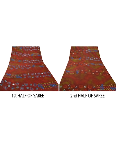 Sanskriti Vintage Sarees Pure Georgette Silk Hand Beaded Painted Fabric Sari, PS-53746-Brown-Sequins Work-100% Pure Georgette Silk-4