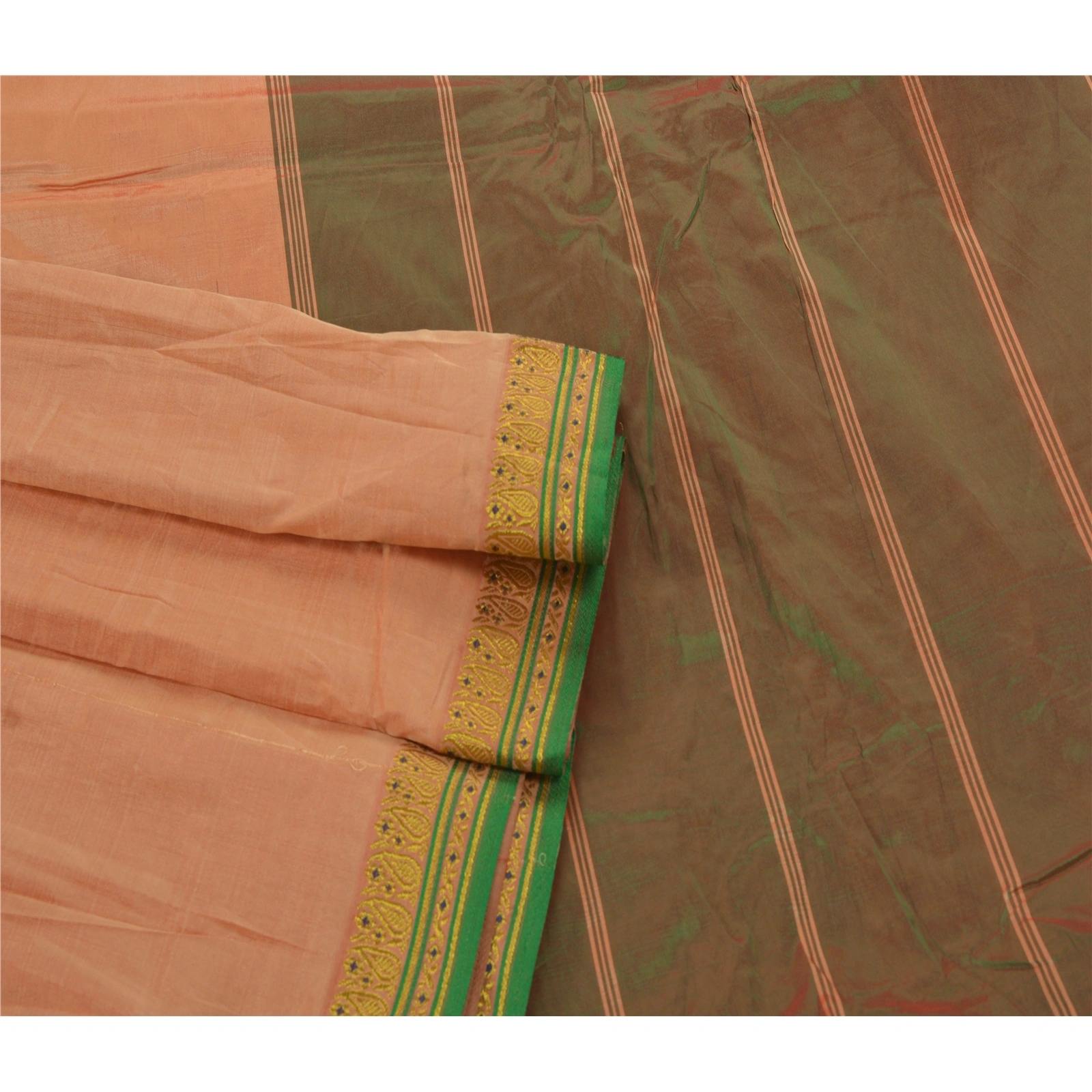 Sanskriti Vintage Peach Sarees Art Silk Woven Craft Fabric Premium 5 Yard Sari, PS-53789-Peach-Zari Work-Art Silk-2