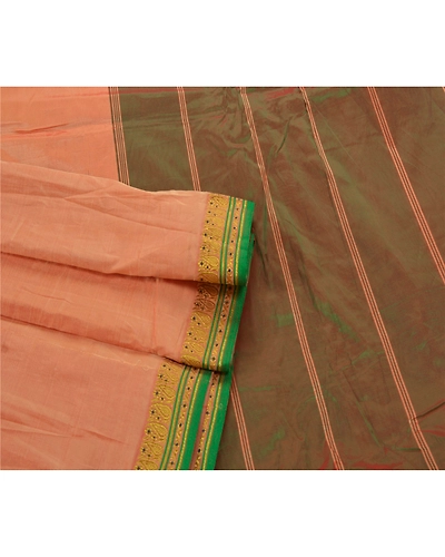 Sanskriti Vintage Peach Sarees Art Silk Woven Craft Fabric Premium 5 Yard Sari, PS-53789-Peach-Zari Work-Art Silk-2