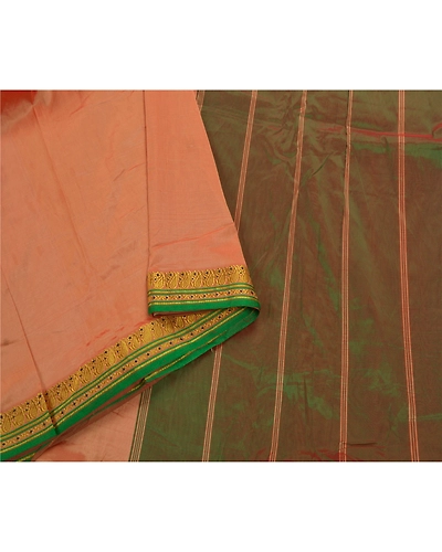 Sanskriti Vintage Peach Sarees Art Silk Woven Craft Fabric Premium 5 Yard Sari, PS-53789-Peach-Zari Work-Art Silk-3