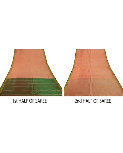 Sanskriti Vintage Peach Sarees Art Silk Woven Craft Fabric Premium 5 Yard Sari, PS-53789-Peach-Zari Work-Art Silk-4