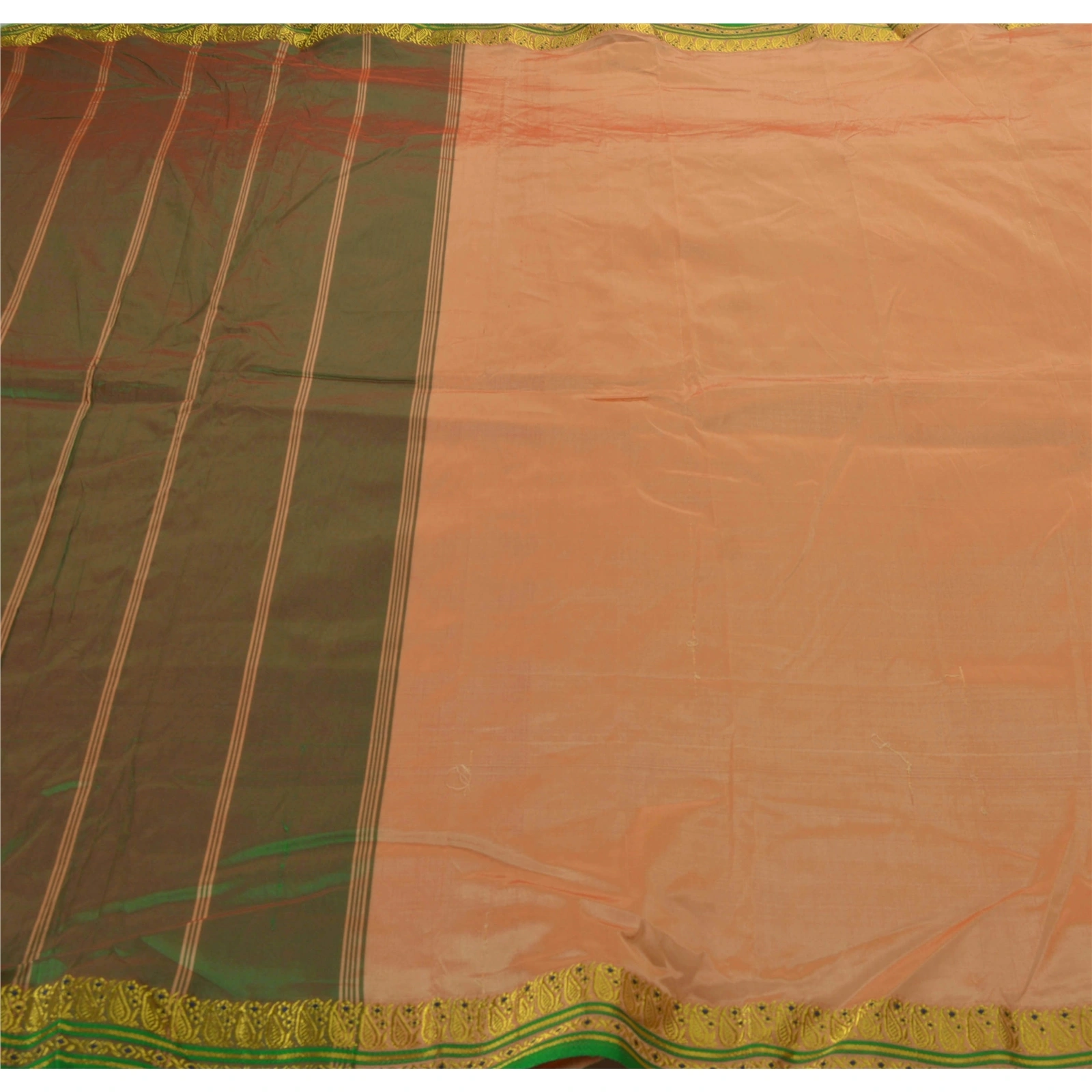 Sanskriti Vintage Peach Sarees Art Silk Woven Craft Fabric Premium 5 Yard Sari, PS-53789-Peach-Zari Work-Art Silk-5