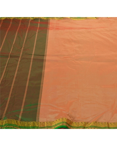 Sanskriti Vintage Peach Sarees Art Silk Woven Craft Fabric Premium 5 Yard Sari, PS-53789-Peach-Zari Work-Art Silk-5