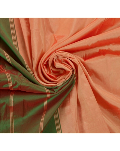 Sanskriti Vintage Peach Sarees Art Silk Woven Craft Fabric Premium 5 Yard Sari, PS-53789-Peach-Zari Work-Art Silk-6
